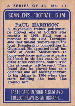 1964 Scanlens VFL #17 Paul Harrison Back